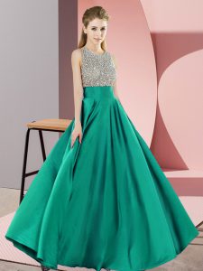 Elegant Floor Length Turquoise Homecoming Dress Scoop Sleeveless Backless