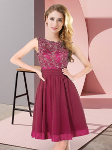  Mini Length Backless Vestidos de Damas Purple for Wedding Party with Beading and Appliques