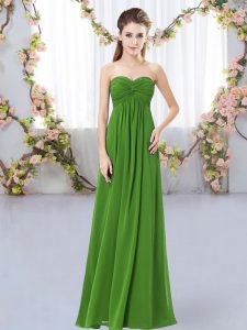 Customized Green Sleeveless Floor Length Ruching Zipper Damas Dress