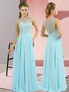 Sleeveless Chiffon Floor Length Zipper Prom Gown in Baby Blue with Beading