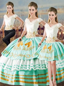 Spectacular Sleeveless Embroidery and Ruffled Layers Lace Up 15th Birthday Dress
