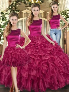  Scoop Sleeveless Organza Sweet 16 Dress Ruffles Lace Up