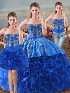 On Sale Ball Gowns Quinceanera Gowns Royal Blue Sweetheart Fabric With Rolling Flowers Sleeveless Floor Length Lace Up