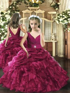  Sleeveless Beading and Ruffles and Pick Ups Backless Girls Pageant Dresses