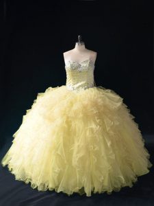 Fabulous Ball Gowns Quinceanera Gowns Gold Sweetheart Tulle Sleeveless Floor Length Lace Up