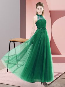 Beautiful Dark Green Sleeveless Floor Length Beading and Appliques Lace Up Vestidos de Damas