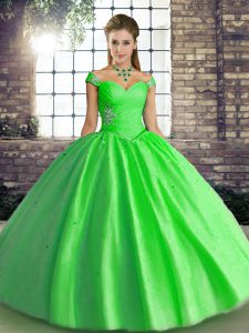 Wonderful Green Vestidos de Quinceanera Military Ball and Sweet 16 and Quinceanera with Beading Off The Shoulder Sleeveless Lace Up