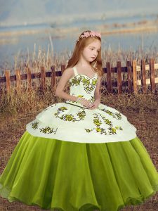  Straps Sleeveless Lace Up Little Girl Pageant Dress Olive Green Organza