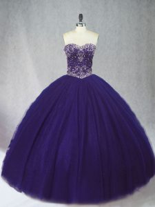 Trendy Floor Length Ball Gowns Sleeveless Purple Quinceanera Dresses Lace Up