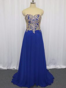  Royal Blue Sweetheart Neckline Lace and Appliques Homecoming Dress Sleeveless Zipper