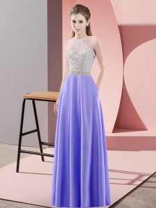 Amazing Lavender Sleeveless Beading Floor Length Evening Dress