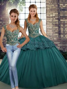  Tulle Sleeveless Floor Length Sweet 16 Dress and Beading and Appliques