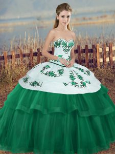 Fancy Floor Length Green Quinceanera Gown Tulle Sleeveless Embroidery and Bowknot