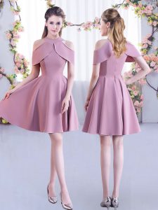 Free and Easy Chiffon High-neck Short Sleeves Zipper Ruching Court Dresses for Sweet 16 in Lavender