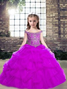  Off The Shoulder Sleeveless Lace Up Little Girl Pageant Dress Purple