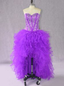 Noble Purple Sleeveless Organza Lace Up Dress for Prom for Prom and Party