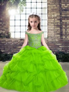  Sleeveless Beading and Pick Ups Floor Length Kids Pageant Dress