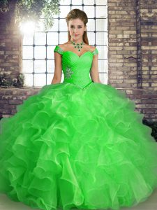  Floor Length Ball Gowns Sleeveless Green Quince Ball Gowns Lace Up