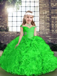  Green Sleeveless Organza Lace Up Little Girl Pageant Gowns for Party and Wedding Party