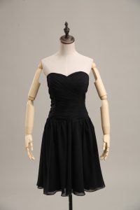 Simple Black Sleeveless Mini Length Ruching Lace Up Prom Evening Gown