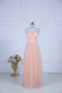 Super Floor Length Peach Quinceanera Court of Honor Dress Sweetheart Sleeveless Zipper