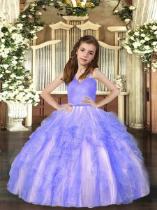  Sleeveless Floor Length Ruffles Lace Up Girls Pageant Dresses with Lavender