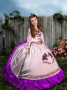  Sweep Train Ball Gowns Pageant Gowns For Girls White Straps Satin and Organza Sleeveless Lace Up