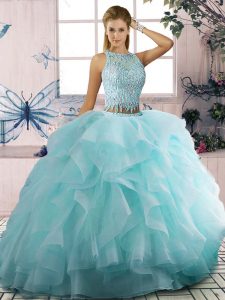 Comfortable Sleeveless Zipper Floor Length Beading and Ruffles Ball Gown Prom Dress