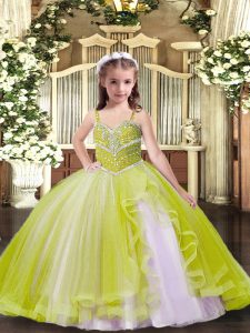 Hot Selling Yellow Green Sleeveless Tulle Lace Up Pageant Gowns For Girls for Party and Wedding Party
