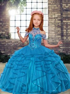 Floor Length Ball Gowns Sleeveless Teal Girls Pageant Dresses Lace Up