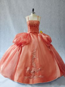 Best Rust Red Ball Gowns Appliques Quinceanera Dress Lace Up Organza Sleeveless Floor Length