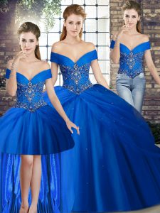 Trendy Royal Blue Sleeveless Beading and Pick Ups Lace Up Quince Ball Gowns