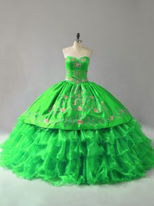 Top Selling Ball Gowns Embroidery and Ruffles Quinceanera Gowns Lace Up Organza Sleeveless Floor Length