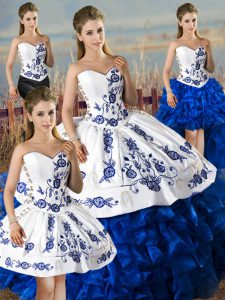 Sophisticated Blue And White Sleeveless Satin and Organza Lace Up Sweet 16 Dresses for Sweet 16 and Quinceanera