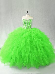 High Class Sweetheart Neckline Beading and Ruffles Quinceanera Gown Sleeveless Lace Up