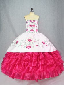 Trendy Sweetheart Sleeveless Lace Up Sweet 16 Dresses Hot Pink Satin and Organza