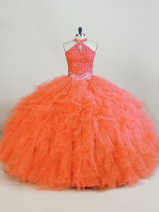 Clearance Floor Length Ball Gowns Sleeveless Orange Sweet 16 Dresses Lace Up