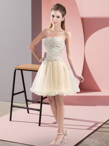 Elegant Champagne Zipper Sweetheart Beading Prom Dresses Tulle Sleeveless