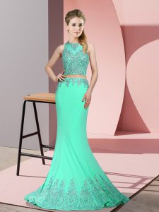 Discount Apple Green Sleeveless Sweep Train Beading and Appliques 