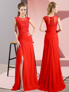 Lovely Red Scoop Neckline Beading Prom Party Dress Sleeveless Zipper