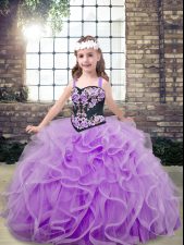  Sleeveless Lace Up Floor Length Embroidery and Ruffles Girls Pageant Dresses