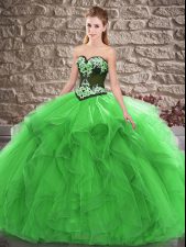 Luxury Green Lace Up Sweetheart Beading and Embroidery Ball Gown Prom Dress Tulle Sleeveless