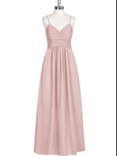 Traditional Baby Pink Sleeveless Chiffon Zipper Evening Dress for Prom and Party