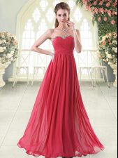 Fantastic Red Empire Chiffon Sweetheart Sleeveless Beading Floor Length Zipper Prom Dresses