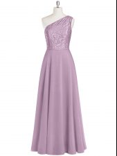 Classical Purple Zipper One Shoulder Lace Prom Party Dress Chiffon Sleeveless