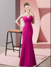  Fuchsia Satin Zipper Sweetheart Sleeveless Floor Length Prom Gown Beading