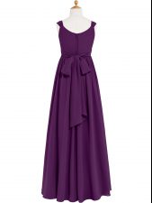 Flare Eggplant Purple Chiffon Zipper Prom Party Dress Sleeveless Floor Length Ruching