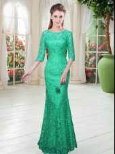  Turquoise Homecoming Dress Prom and Party with Lace Scoop Half Sleeves Zipper