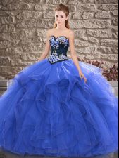Simple Floor Length Blue Sweet 16 Quinceanera Dress Sweetheart Sleeveless Lace Up