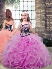 Popular Tulle Sleeveless Floor Length Pageant Gowns For Girls and Embroidery and Ruffles